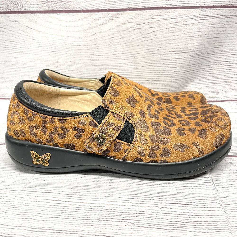 ALEGRIA Leather Slip-On Shoes Double Gore Kara Leopard 39 US 8.5